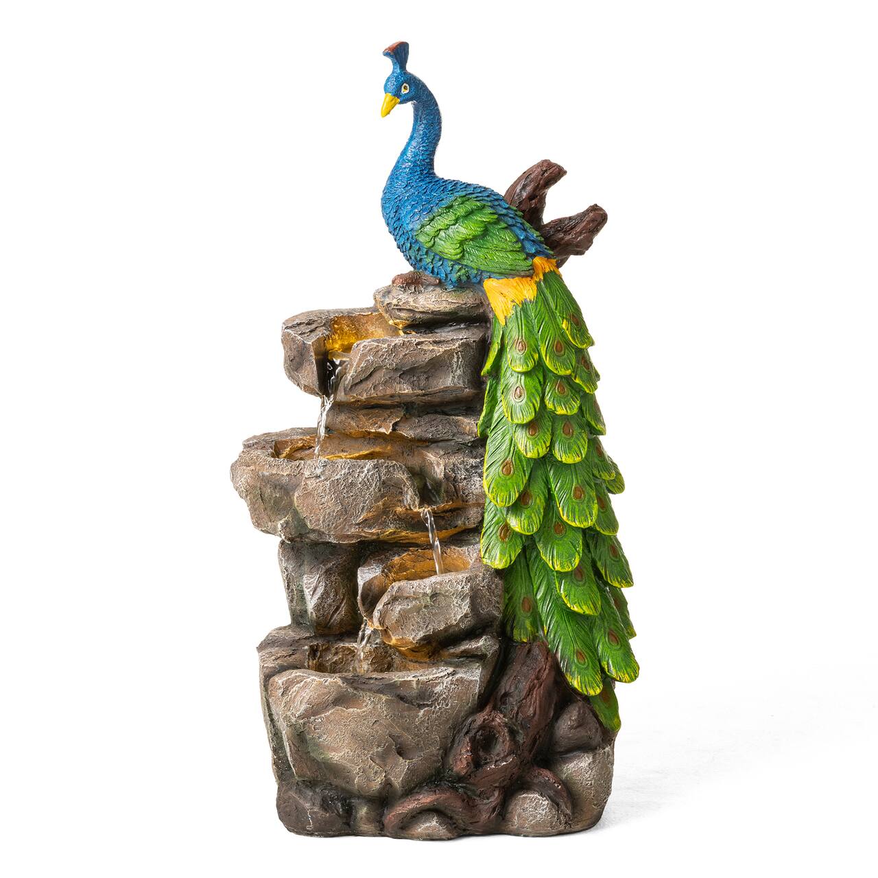 Glitzhome® 20.5" LED 4-Tier Peacock Outdoor Fountain